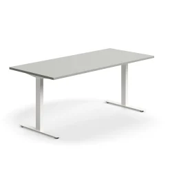 Työpöytä QBUS Suora pöytälevy, 1800x800 mm, T-jalusta, valkoinen jalusta, vaaleanharmaa