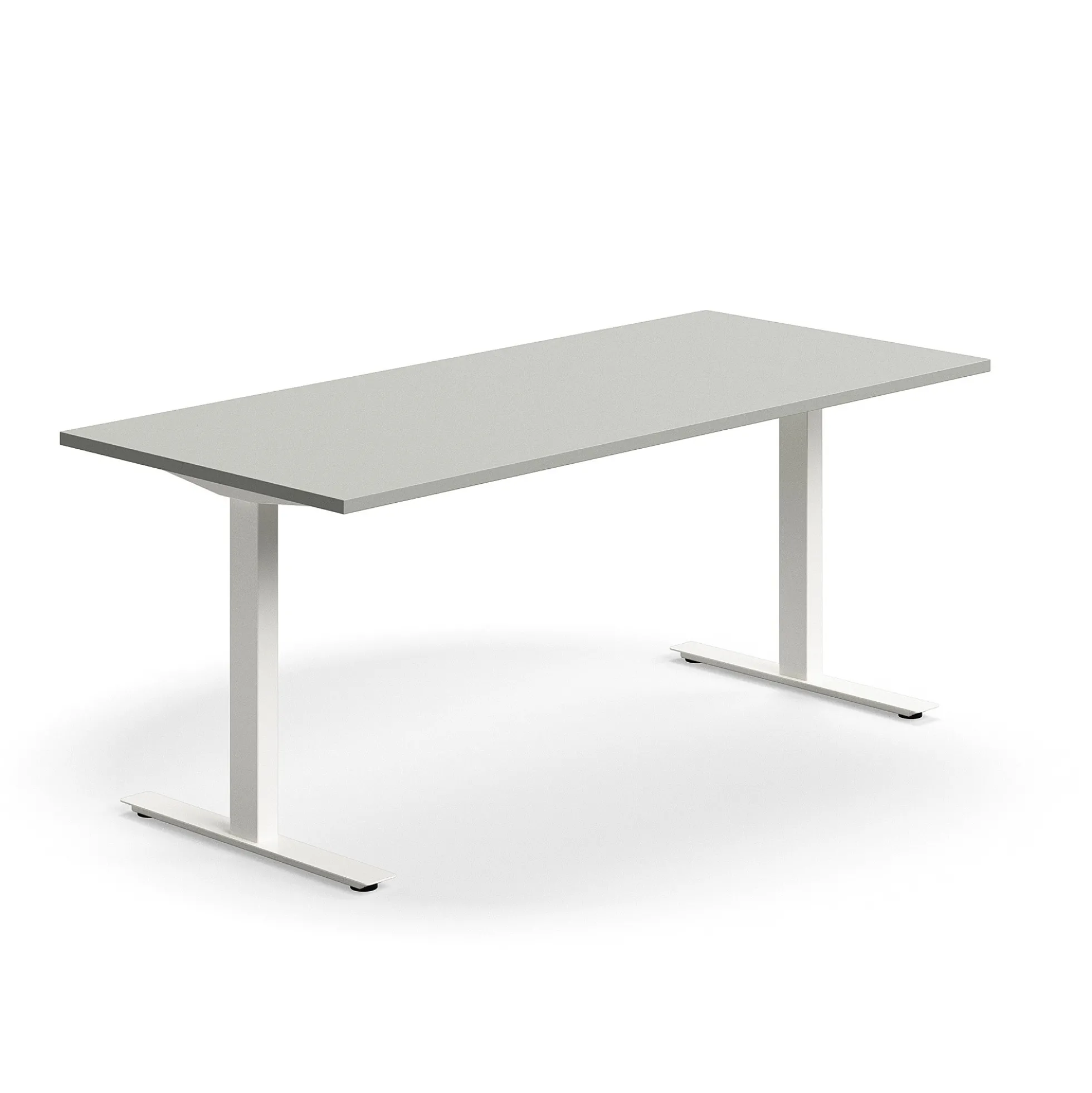Työpöytä QBUS Suora pöytälevy, 1800x800 mm, T-jalusta, valkoinen jalusta, vaaleanharmaa