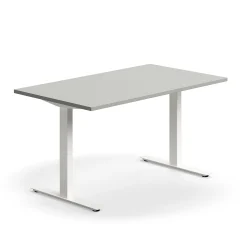 Työpöytä QBUS Suora pöytälevy, 1400x800 mm, T-jalusta, valkoinen jalusta, vaaleanharmaa