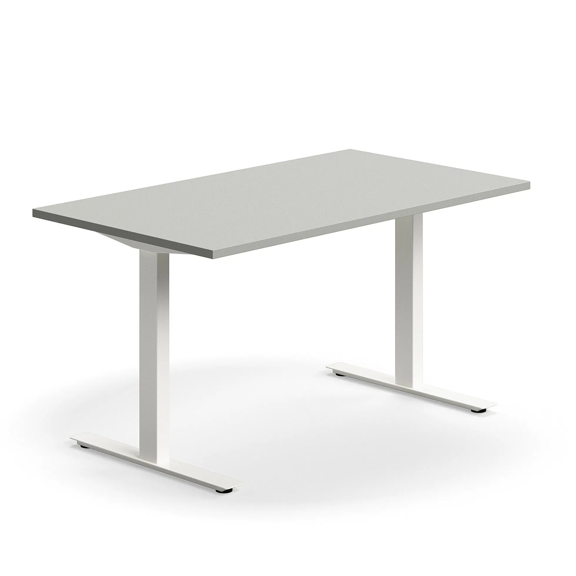 Työpöytä QBUS Suora pöytälevy, 1400x800 mm, T-jalusta, valkoinen jalusta, vaaleanharmaa