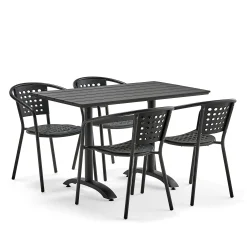 Ulkokalusteryhmä PIAZZA + CAPRI 1 suorakulmainen pöytä + 4 tuolia, mustaa