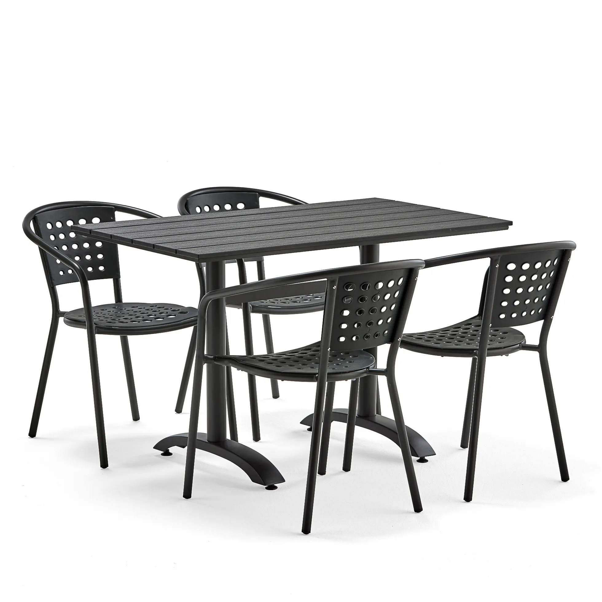 Ulkokalusteryhmä PIAZZA + CAPRI 1 suorakulmainen pöytä + 4 tuolia, mustaa