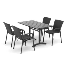 Ulkokalusteryhmä VIENNA + PIAZZA 1 pöytä + 4 rottinkituolia, musta