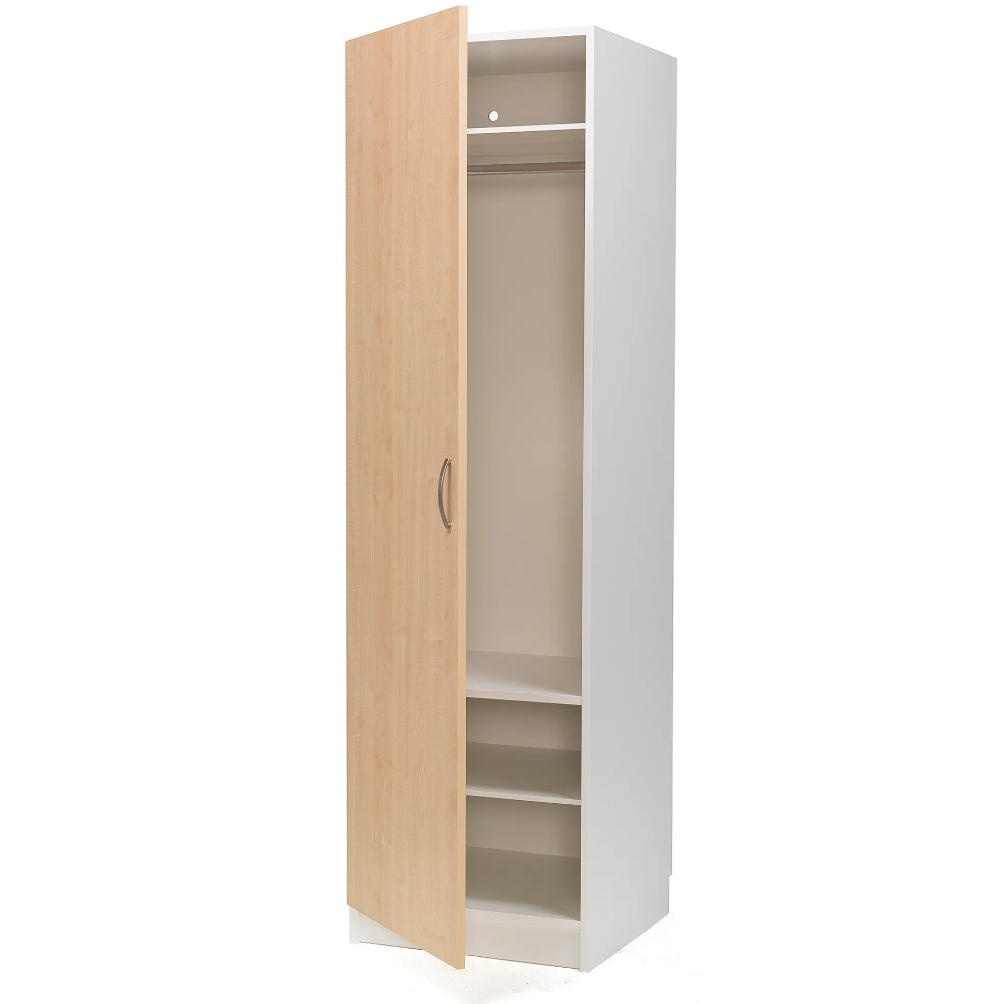 Vaatekaappi 600x600x2100 mm, saranat vasemmalla, valkoinen, koivu